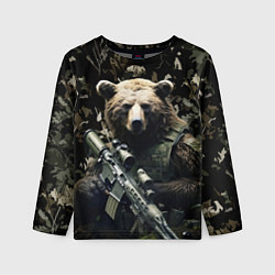 Лонгслив детский Медведь солдат с винтовкой, цвет: 3D-принт