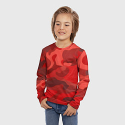Лонгслив детский Красный камуфляж крупный, цвет: 3D-принт — фото 2