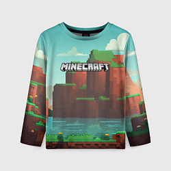 Лонгслив детский Minecraft logo горы и озеро, цвет: 3D-принт