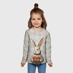 Лонгслив детский Влюблённый кролик в свитере с сердцем, цвет: 3D-принт — фото 2