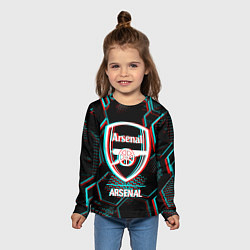 Лонгслив детский Arsenal FC в стиле glitch на темном фоне, цвет: 3D-принт — фото 2