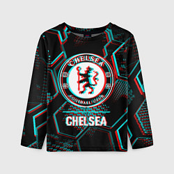 Лонгслив детский Chelsea FC в стиле glitch на темном фоне, цвет: 3D-принт