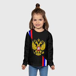 Лонгслив детский Россия герб триколор полосы, цвет: 3D-принт — фото 2