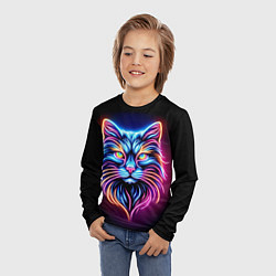 Лонгслив детский Суровый неоновый кот, цвет: 3D-принт — фото 2