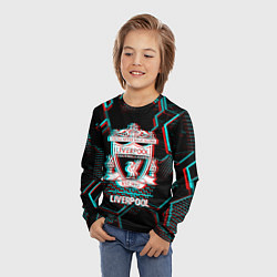 Лонгслив детский Liverpool FC в стиле glitch на темном фоне, цвет: 3D-принт — фото 2