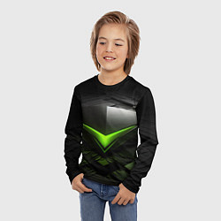 Лонгслив детский Зеленая яркая плашка на черном абстракция, цвет: 3D-принт — фото 2