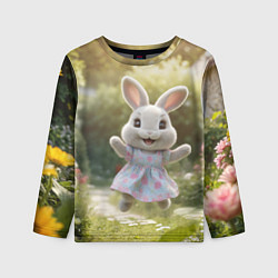 Лонгслив детский Забавный белый кролик в платье, цвет: 3D-принт
