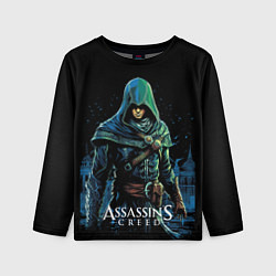 Лонгслив детский Assassins creed персонаж нарисован на черном, цвет: 3D-принт