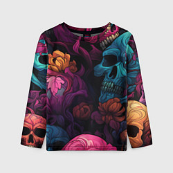 Лонгслив детский Яркие цветы с черепами, цвет: 3D-принт