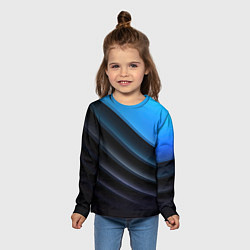 Лонгслив детский Геометрическая синяя абстракция на черном фоне мин, цвет: 3D-принт — фото 2