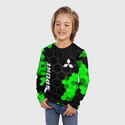 Лонгслив детский Mitsubishi green sport hexagon, цвет: 3D-принт — фото 2