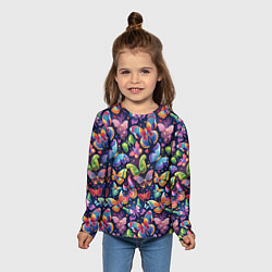 Лонгслив детский Бабочки в паттерне разноцветный яркий фон, цвет: 3D-принт — фото 2