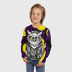 Лонгслив детский Модная сова фиолетово-желтый фон, цвет: 3D-принт — фото 2