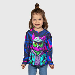 Лонгслив детский Модная сова сине-фиолетовый фон, цвет: 3D-принт — фото 2
