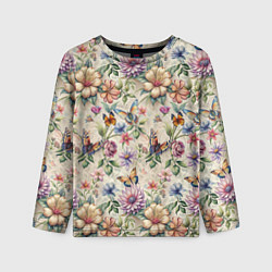 Детский лонгслив Летний узор с цветами и бабочками