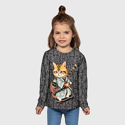 Лонгслив детский Котенок самурай на скейтборде, цвет: 3D-принт — фото 2