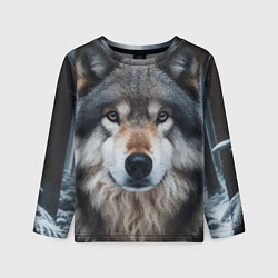 Лонгслив детский Волк в лесу - первый снег, цвет: 3D-принт