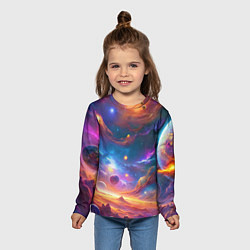 Лонгслив детский Космический пейзаж яркий с галактиками, цвет: 3D-принт — фото 2