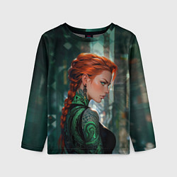 Лонгслив детский Рыжая девушка с неоновыми татуировками, цвет: 3D-принт