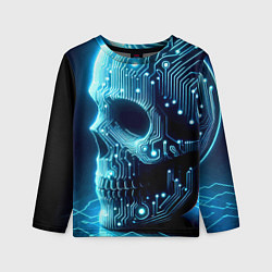 Лонгслив детский Cyber neon skull - ai art с дорожками на плате, цвет: 3D-принт