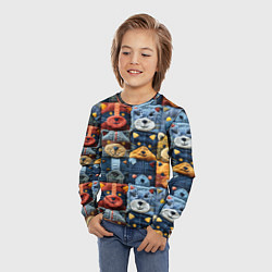 Лонгслив детский Вязанные еноты на пэчворк, цвет: 3D-принт — фото 2