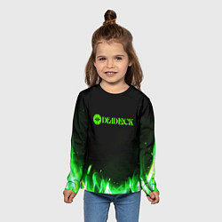 Лонгслив детский Deadlock logo зеленый огонь, цвет: 3D-принт — фото 2