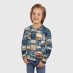 Лонгслив детский Пэчворк с автомобилями, цвет: 3D-принт — фото 2