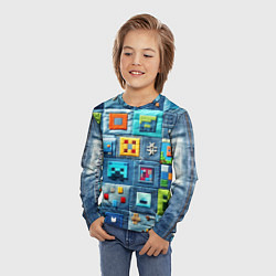 Лонгслив детский Minecraft на пэчворк дениме, цвет: 3D-принт — фото 2