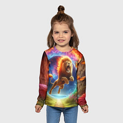 Лонгслив детский Лев прыгает через огненное кольцо - нейроарт фанта, цвет: 3D-принт — фото 2