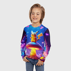 Лонгслив детский Пикачу на грибе в сказочном лесу - фантазия, цвет: 3D-принт — фото 2