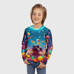 Лонгслив детский Квинтет скелетов музицирует на грибной поляне, цвет: 3D-принт — фото 2