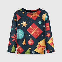 Детский лонгслив Новогодние подарки и шарики