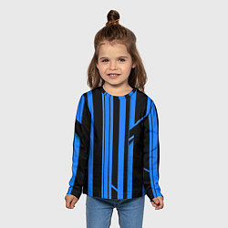 Лонгслив детский Толстые синие полосы на чёрном фоне, цвет: 3D-принт — фото 2