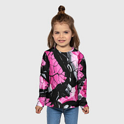 Лонгслив детский Чёрные линии на чёрно-розовом фоне, цвет: 3D-принт — фото 2