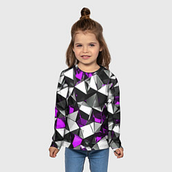 Лонгслив детский Фиолетово-белые рельефные треугольники на чёрном ф, цвет: 3D-принт — фото 2