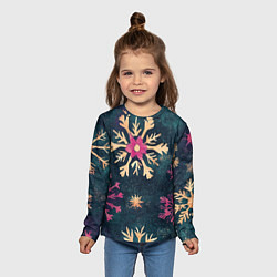 Лонгслив детский Новогодние разноцветные снежинки, цвет: 3D-принт — фото 2