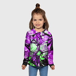 Лонгслив детский Чёрно-зелёная абстракция на фиолетовом фоне, цвет: 3D-принт — фото 2