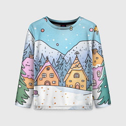 Детский лонгслив Новогодние рисованные домики