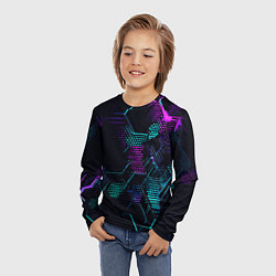 Лонгслив детский Розово-голубые точки и линии на чёрном фоне, цвет: 3D-принт — фото 2