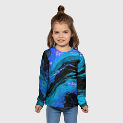 Лонгслив детский Синие брызги на чёрном фоне, цвет: 3D-принт — фото 2