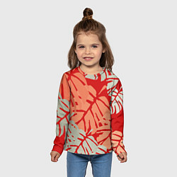 Лонгслив детский Отпечатки монстеры на красном, цвет: 3D-принт — фото 2