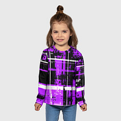 Лонгслив детский Фиолетово-белый гранж на чёрном фоне, цвет: 3D-принт — фото 2