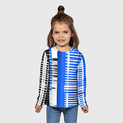 Лонгслив детский White stripes on a black and blue background, цвет: 3D-принт — фото 2