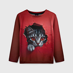 Лонгслив детский Выглядывающий котик, цвет: 3D-принт