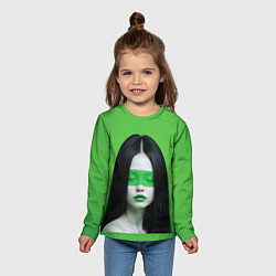 Лонгслив детский Pop art девушка на зеленом фоне, цвет: 3D-принт — фото 2