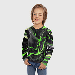 Лонгслив детский Зелёно-чёрный мрамор, цвет: 3D-принт — фото 2