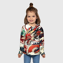 Лонгслив детский Красный дракон в японском стиле ирезуми, цвет: 3D-принт — фото 2