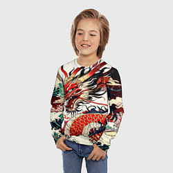 Лонгслив детский Красный дракон в японском стиле ирезуми, цвет: 3D-принт — фото 2