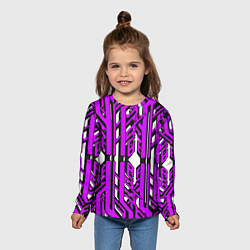 Лонгслив детский Чёрно-фиолетовые техно полосы на белом фоне, цвет: 3D-принт — фото 2