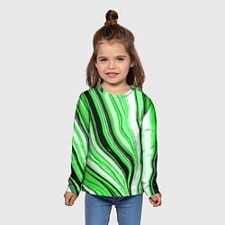 Лонгслив детский Волнистые вертикальные чёрно-зелёные полосы, цвет: 3D-принт — фото 2